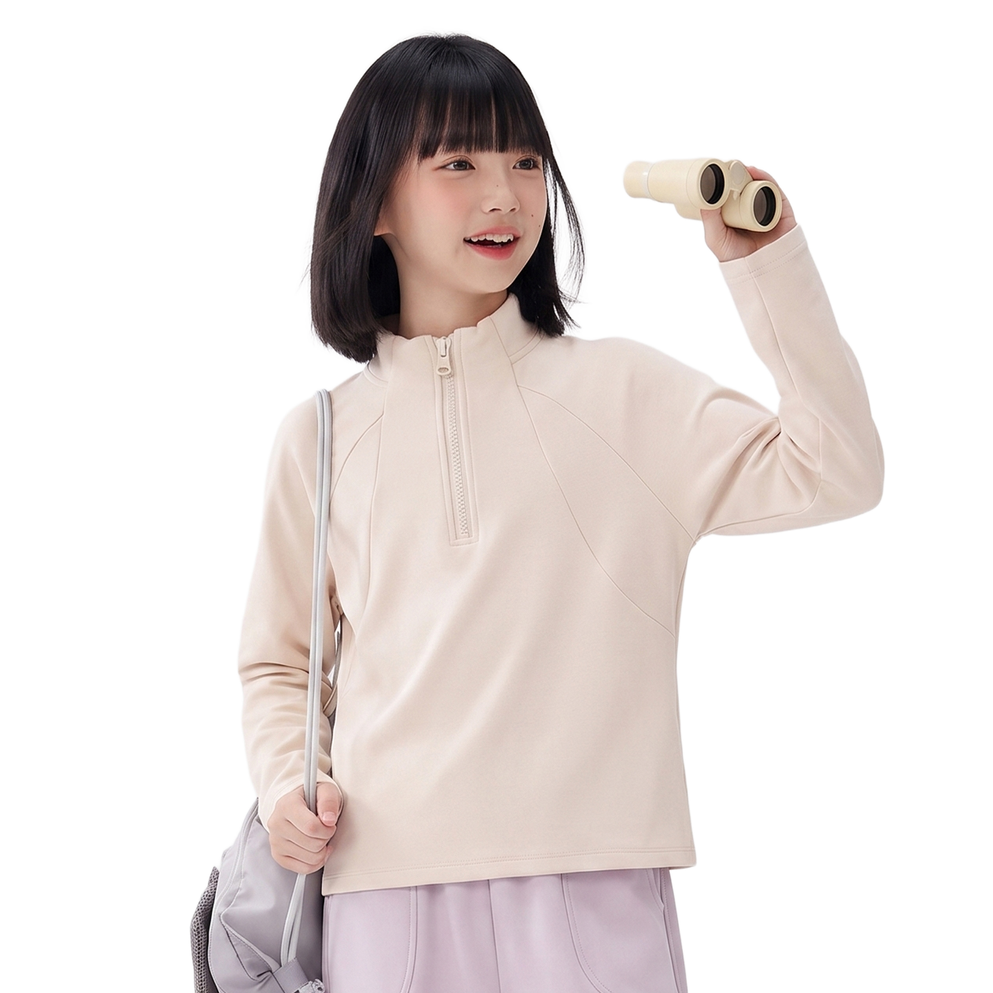 Thermal Half-Zip in Oat cream