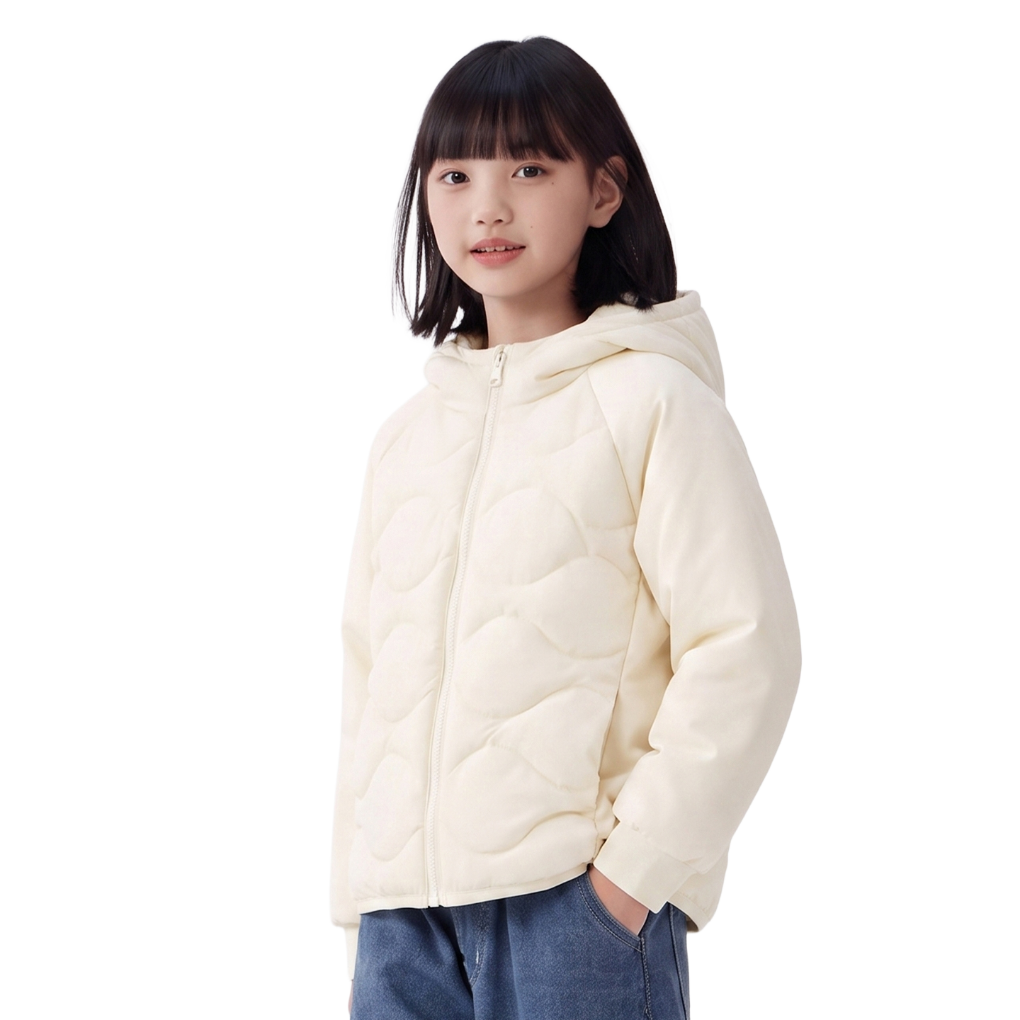 Hooded Down Jacket in Oat cream