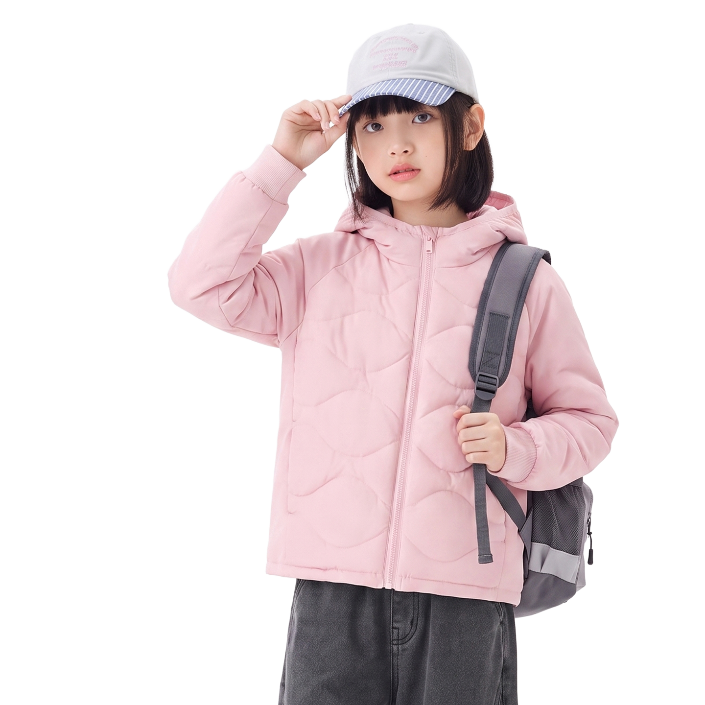 Hooded Down Jacket in Heather pink