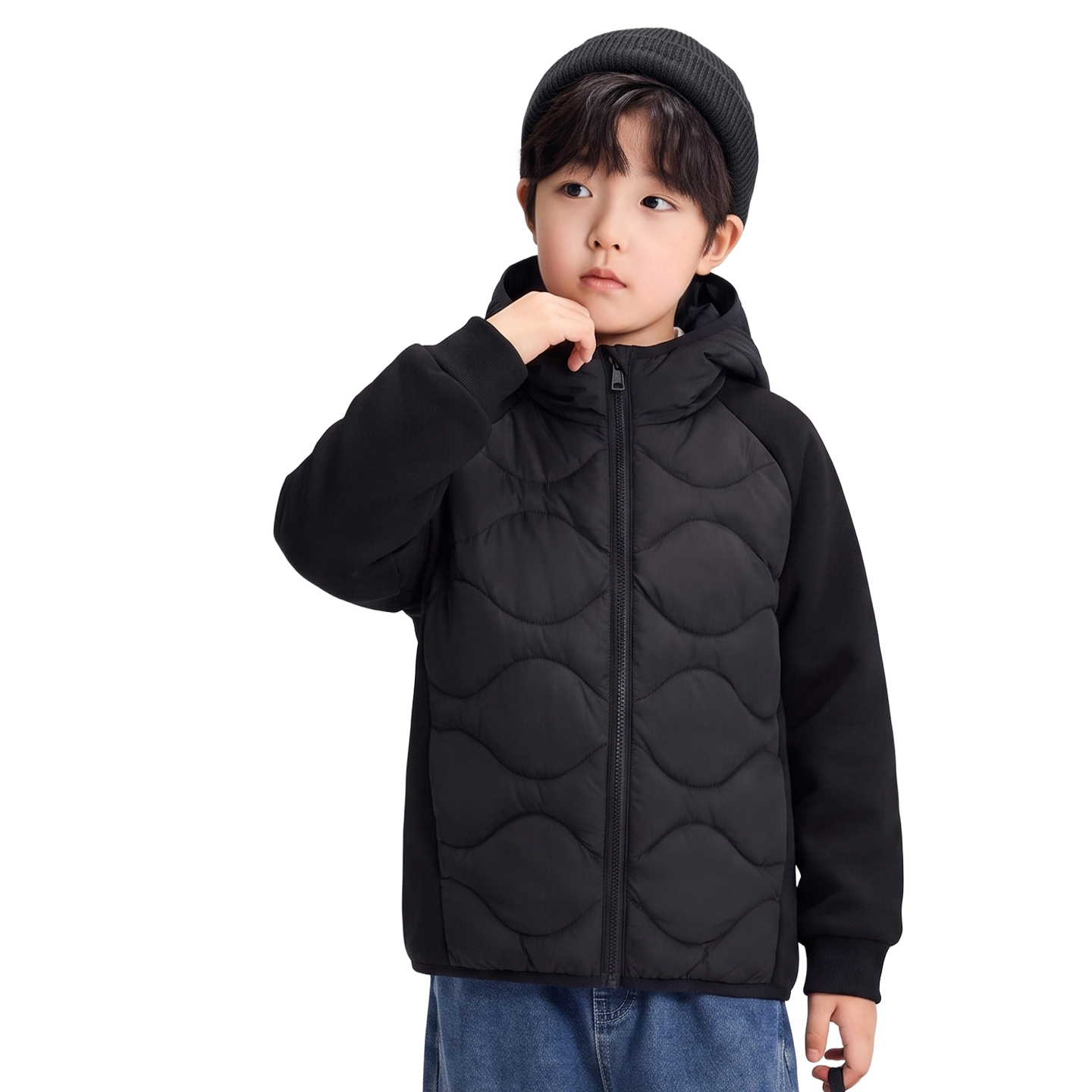 Hooded Down Jacket in Carbon black